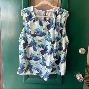 Halston Floral Sleeveless Top - Blue and Green